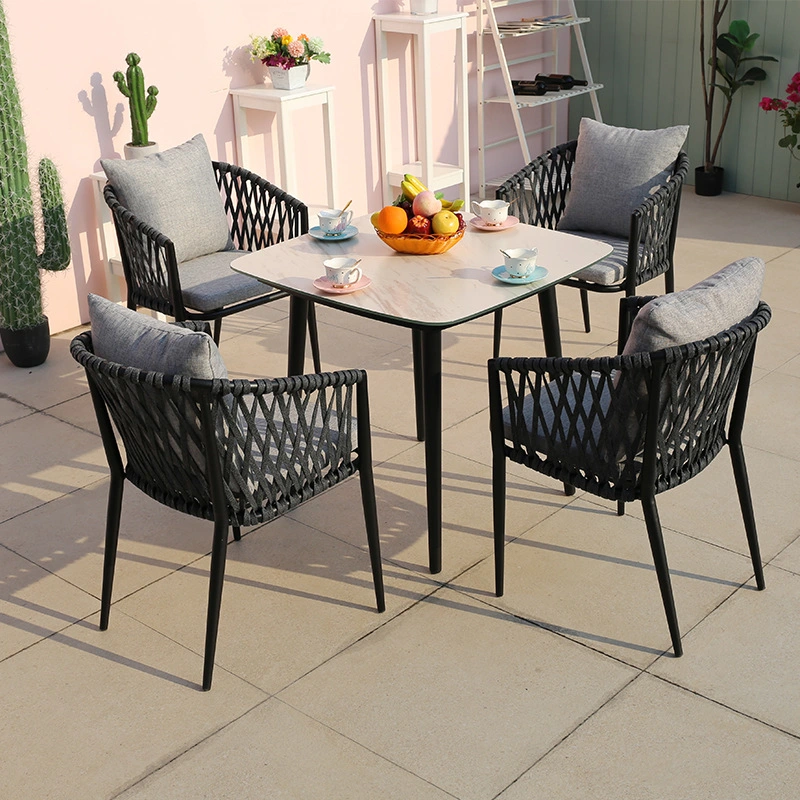 Lecong Wholesale Silla Aluminum Outdoor Furniture Restaurant Garden Patio Rope Dining Chair