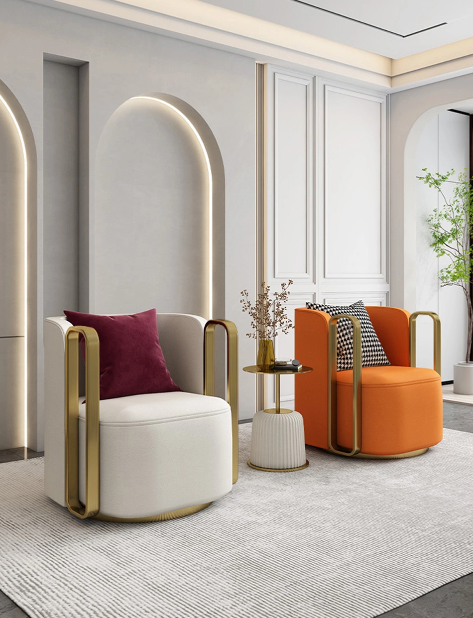 Modern Lounge Swivel Armchair Luxury Gold Metal Frame Single Sofa Chair for Living Room Furniture