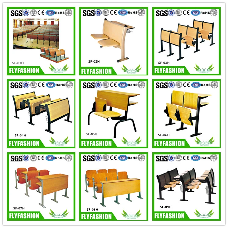 School Wooden Lecture Hall Desk and Chair Auditorium Folding Step Chair
