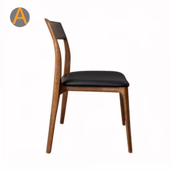Simple Style Restaurant Furniture Wooden Frame Rattan Back PU Seating Dining Chair