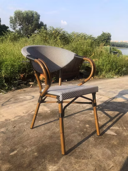 Modern Outdoor Restuarant Bamboo Grain Aluminum Cane Rattan Dining Chair