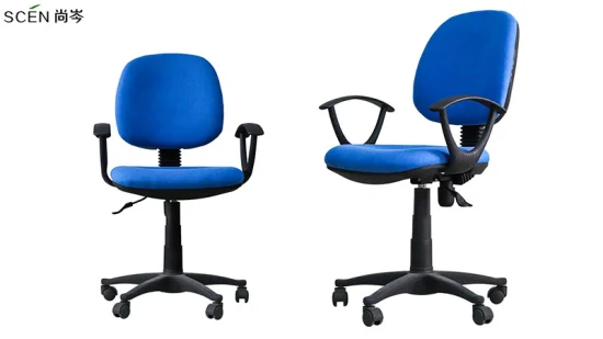 China Supplier Modern Office Furniture Adjustable Classic Blue Fabric Ergonomic Executive Swivel Lift Secretary Reception Gaming Office Chair with Armrest